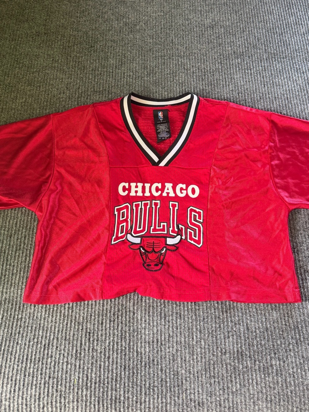 NBA Chicago Bulls Red Cropped Jersey Top with Black & White Trim